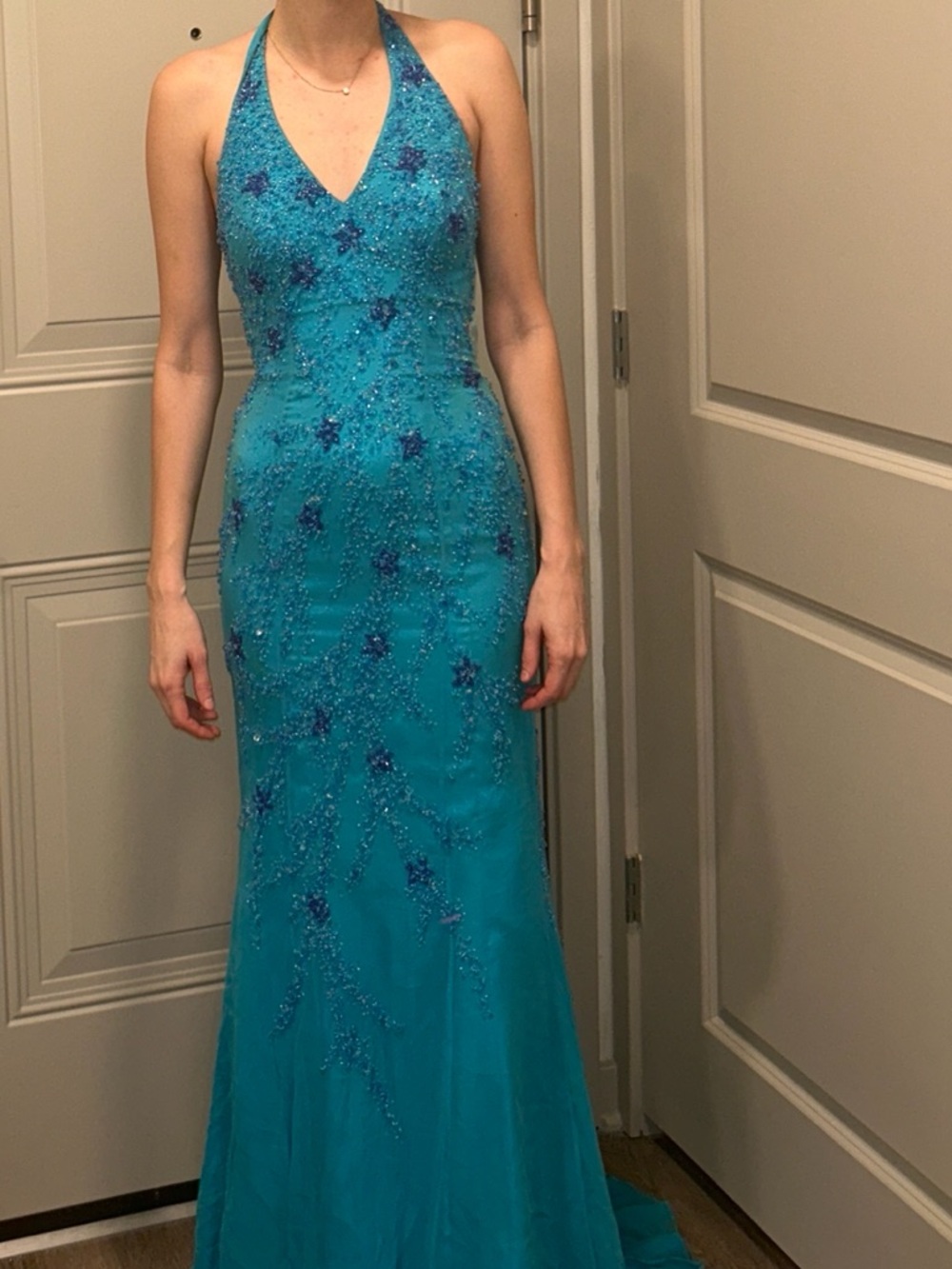 Vintage Silk Blue Beaded Gown